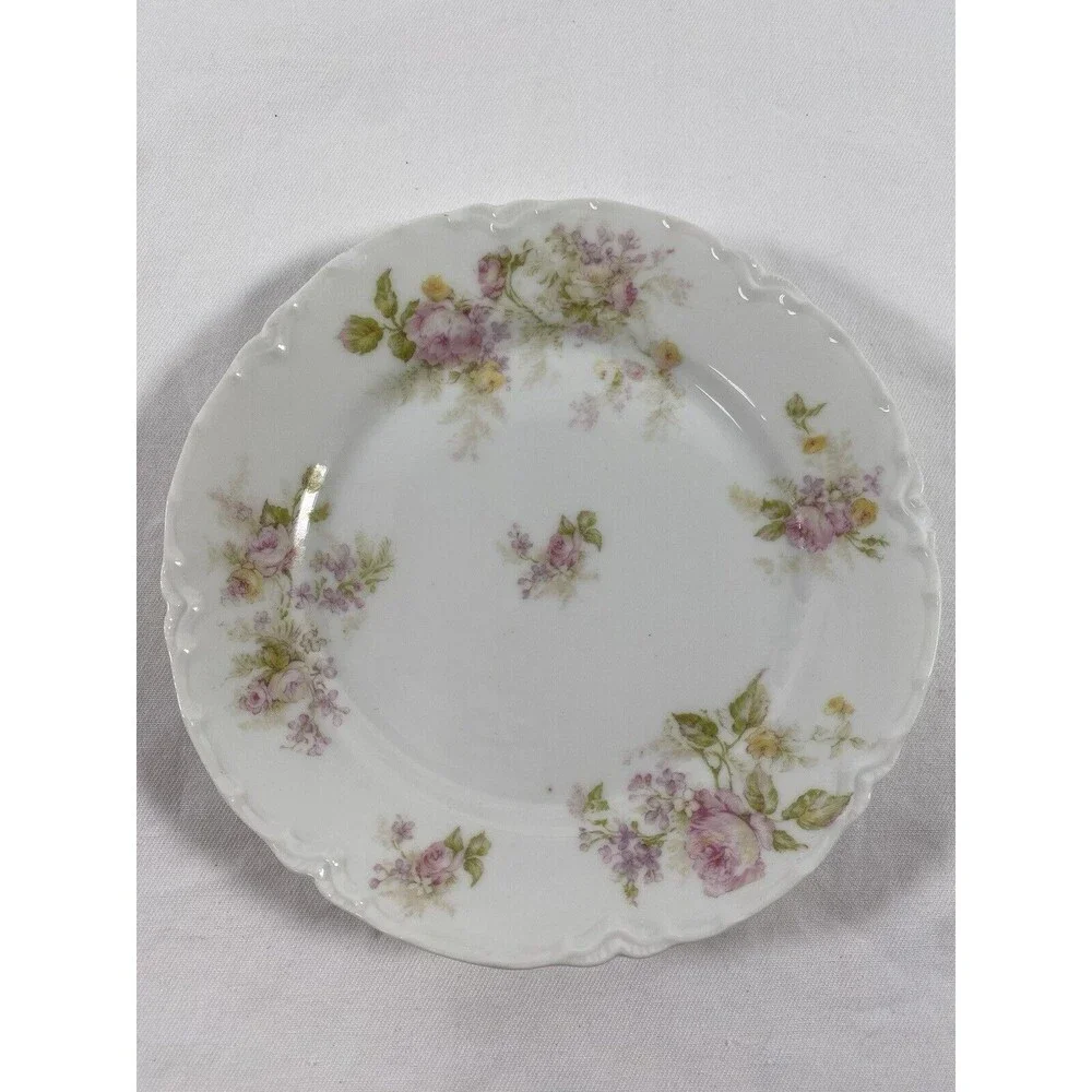 (2) Haviland Limoges Schleiger Yellow Pink Rose Floral 6” Fruit Dessert Plate